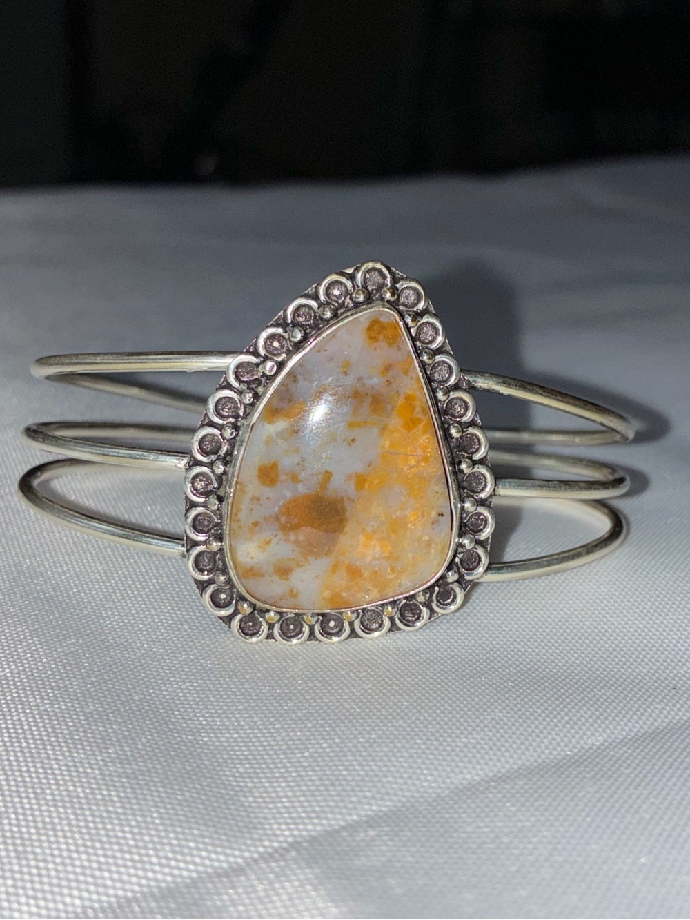 Artisan Crafted 925 Sterling Silver & Jasper Teardrop Cuff Bracelet
